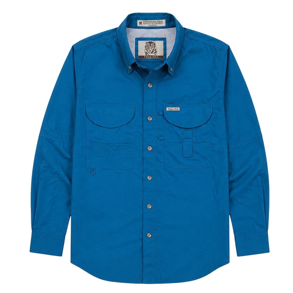Tiger Hill Mens Performance Fishing‎ Shirt Long Sleeve Ventilated Blue Small